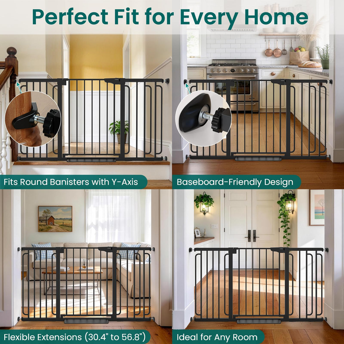30.4 56.8" Extra Wide Baby Gate (Black / 30.4"-56.8" W x 30.5" H)