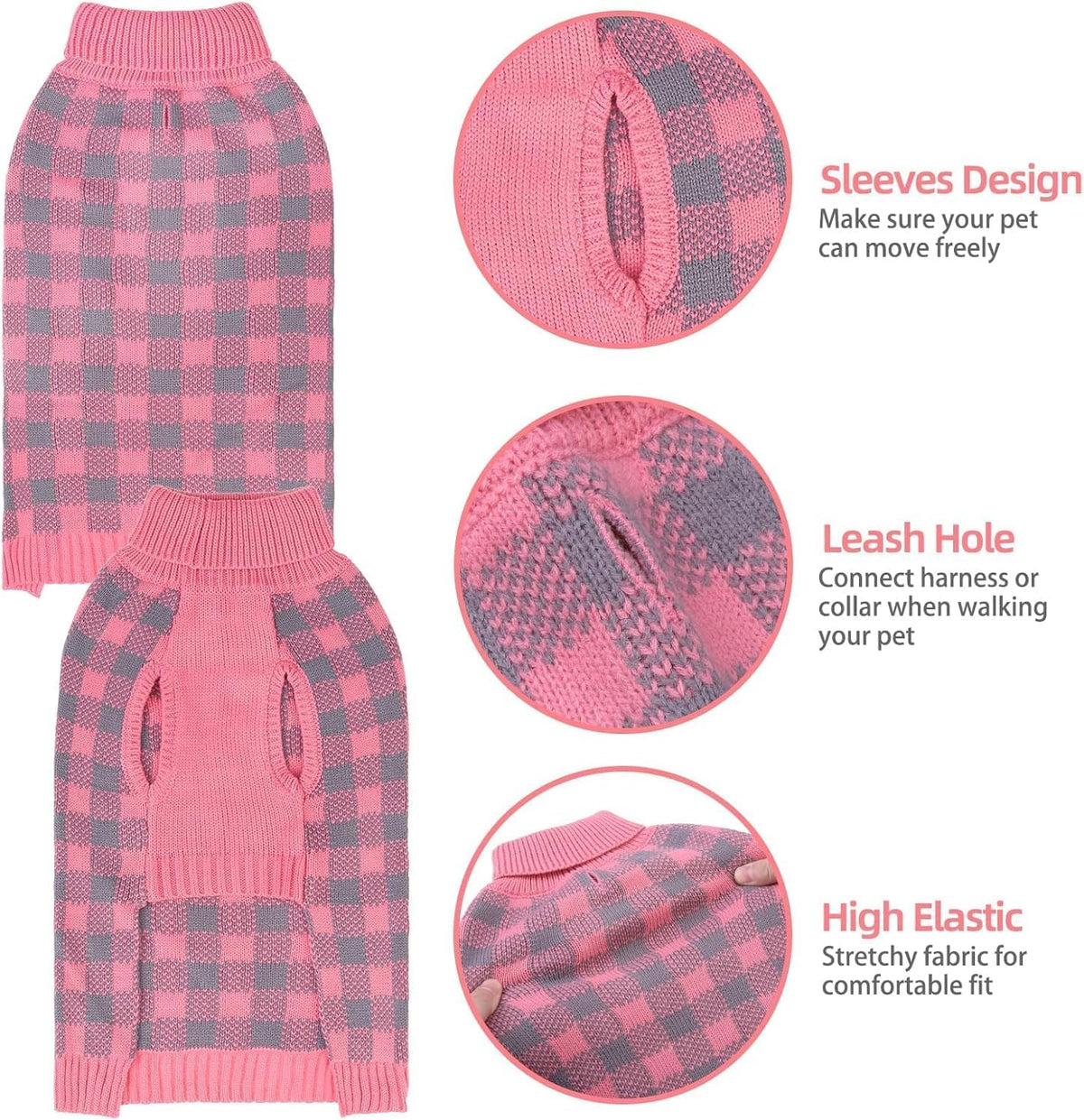 Dog Sweaters for Large Medium Small Dogs (M/L - Chest 25", Back 18" / Light Pink)