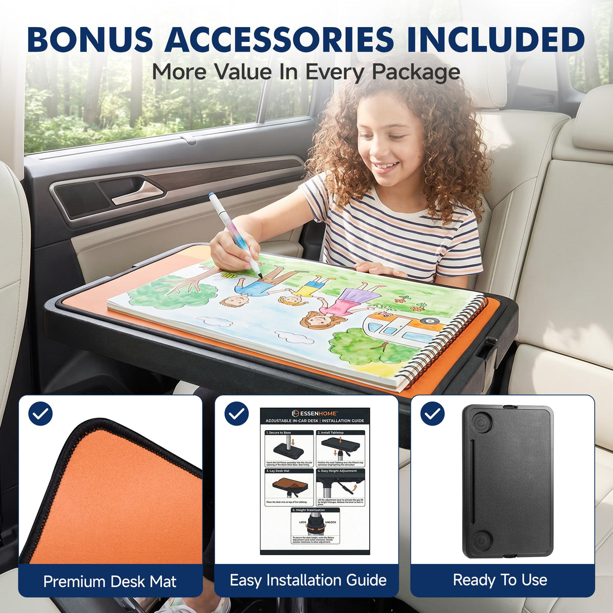 Extra Large Car Seat Tray Table with Desk Mat (Extra Large)