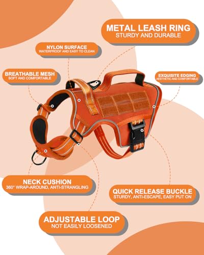 Dog Harness Tactical No Pull for Small Sized Dog with Handle (Orange / S(Neck:16-22",Chest:20-28"),18-35 lbs)