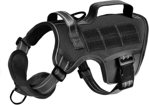 Dog Harness Tactical No Pull for Small Sized Dog with Handle (Black / S(Neck:16-22",Chest:20-28"),18-35 lbs)