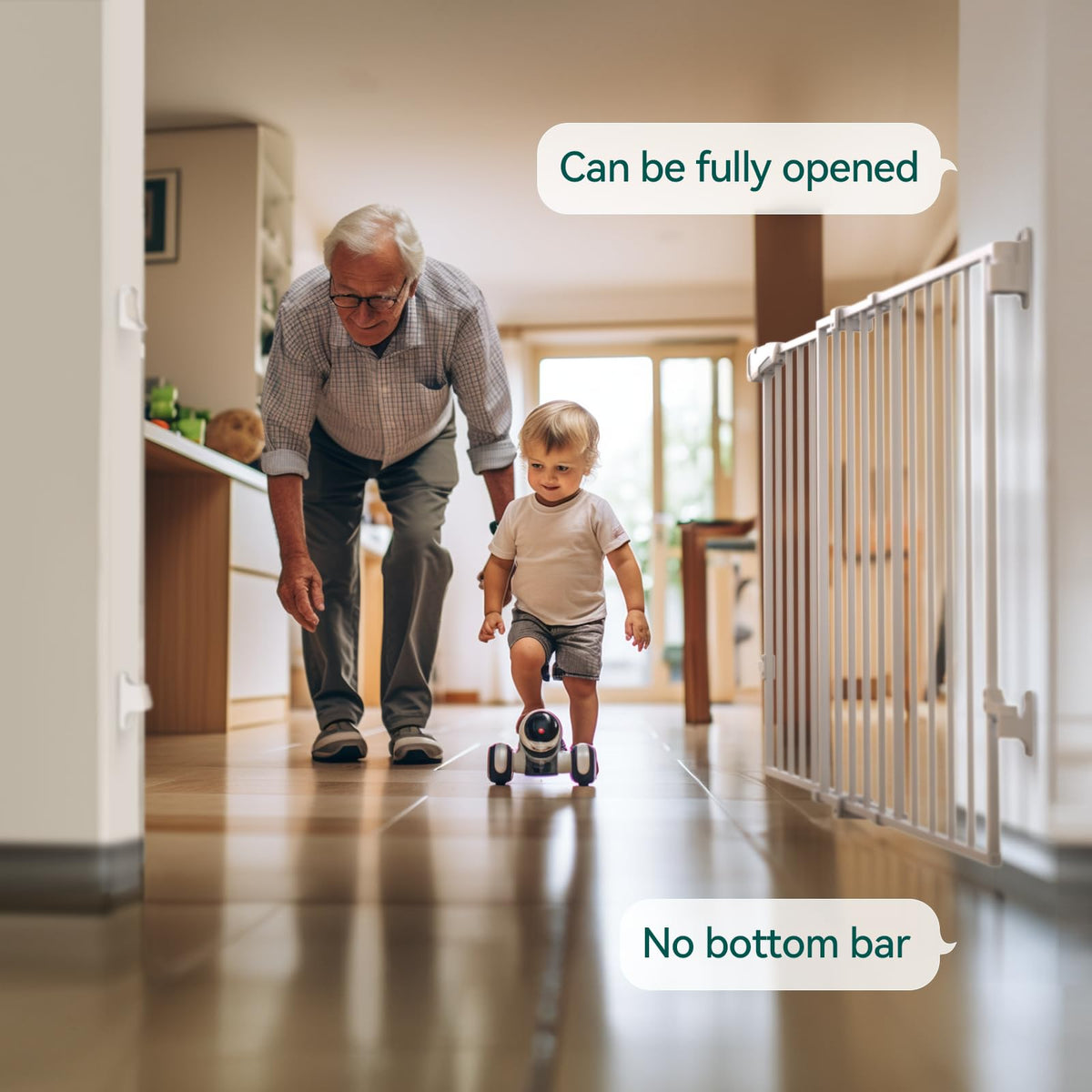 31.5 55" No Bottom Bar Baby Gate Extra Wide (*White / 28" H, 31.5-55" W- Extra Wide)
