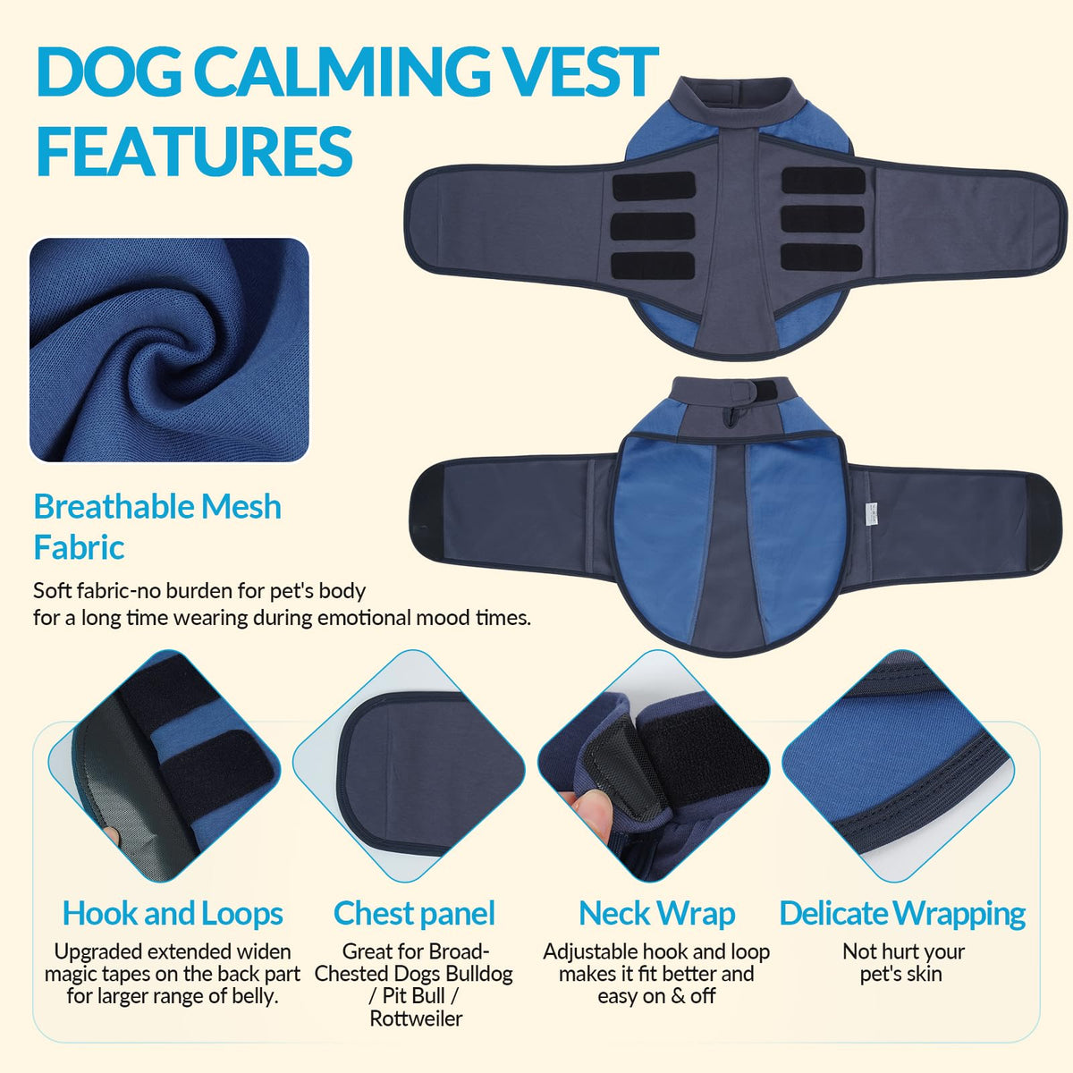 Compression Shirt for Dogs Anxiety Keep Pet Calm with Adjustable Chest Neck for Thunder Strom Fireworks in Holiday July of 4th (RoyalBlue / M(Chest:17.3"-25.2"))