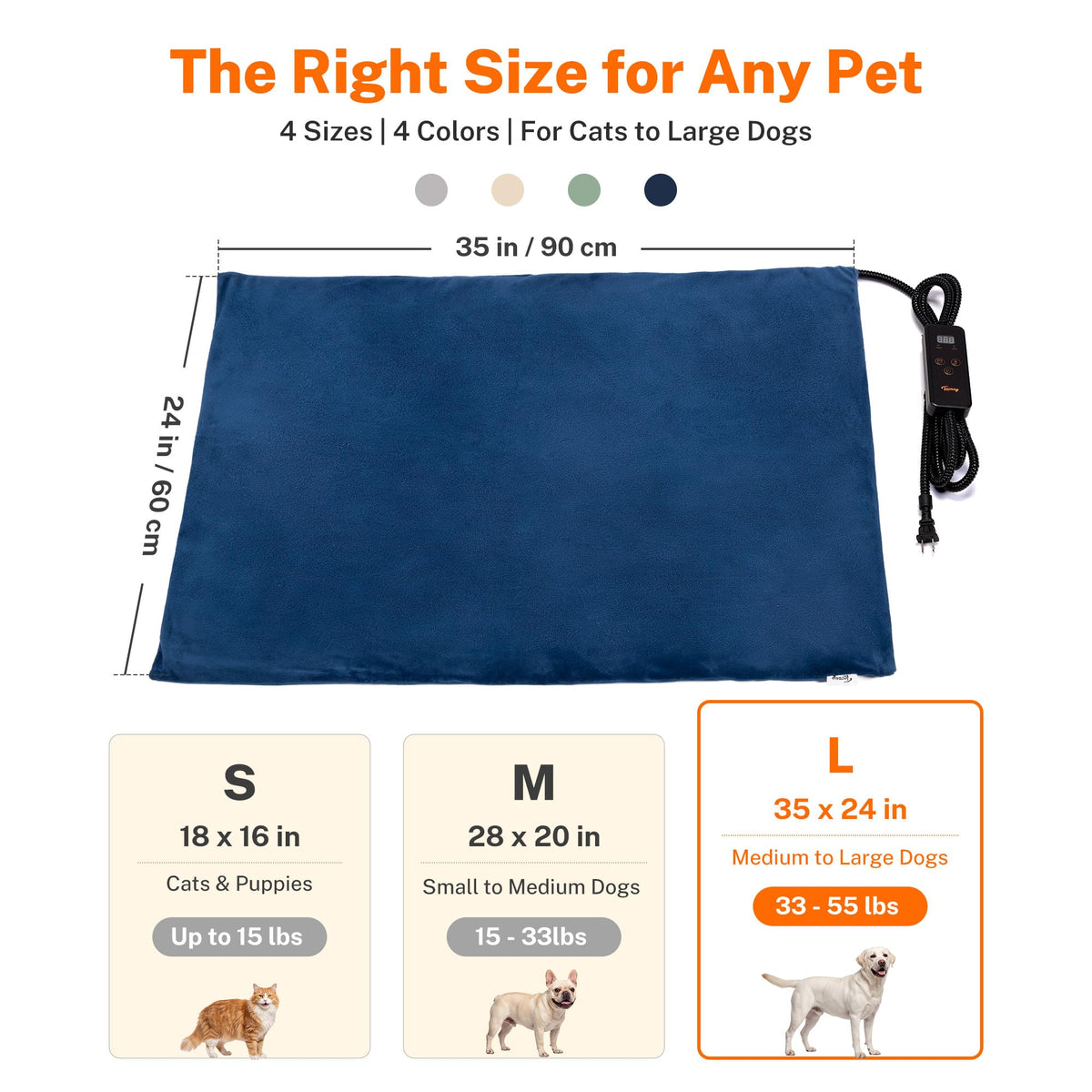 Dog Heating Pad (New Blue / L: 35.0"x 24.0")