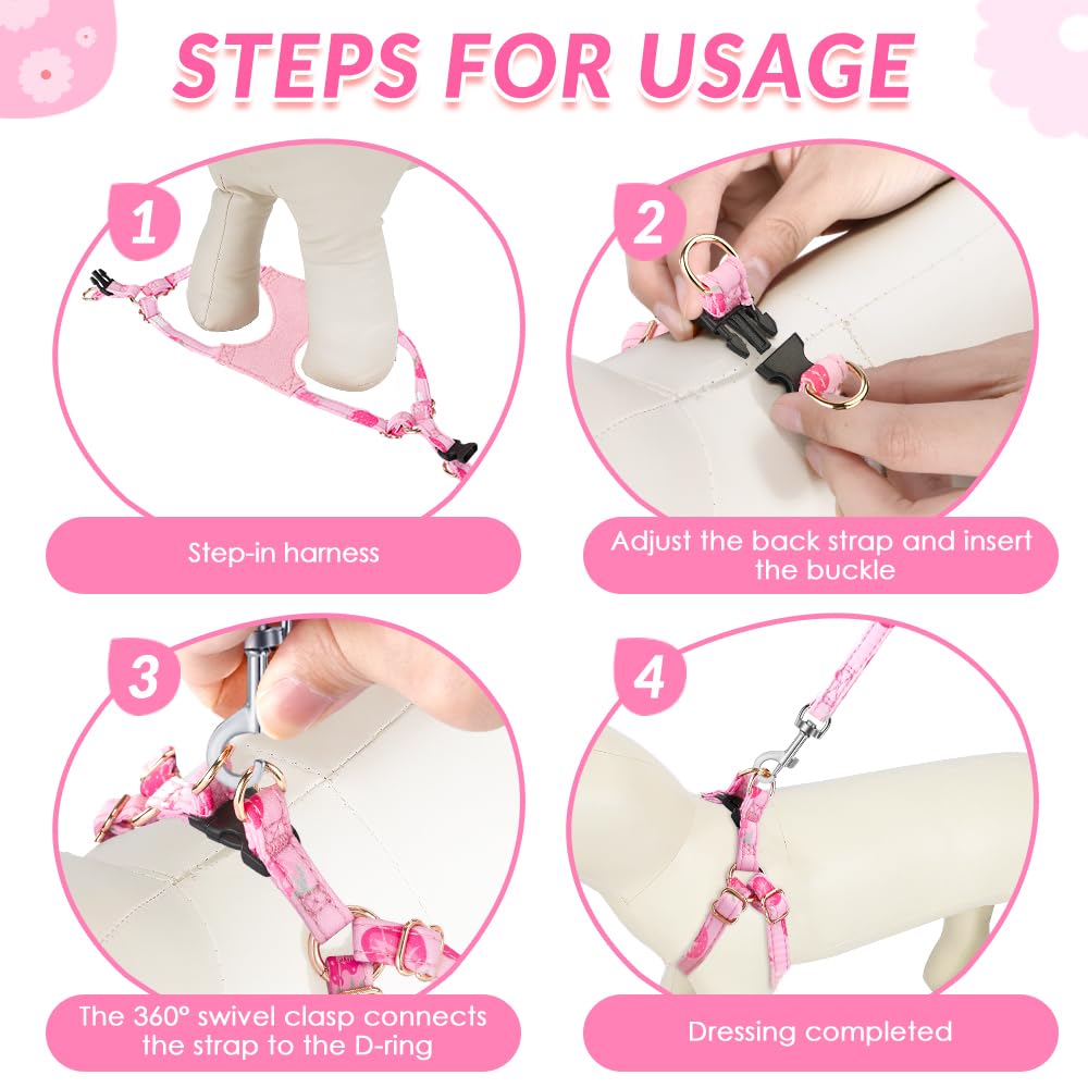 No Pull Dog Harness with Leash for Small Medium Dogs (X-Small(6-11lb) / Pink Strawberry)