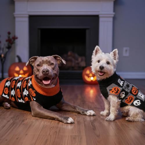 Dog Halloween Sweater for Small Dogs Knit Pet Outfit with Pumpkin (Large (11-19lbs) / 01#Halloween pumpkin)