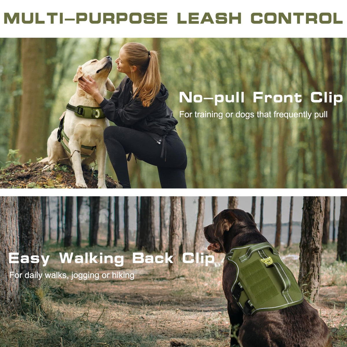Dog Harness for Large Dogs (Green / L(Neck:18-24",Chest:25-36"),45-80 lbs)