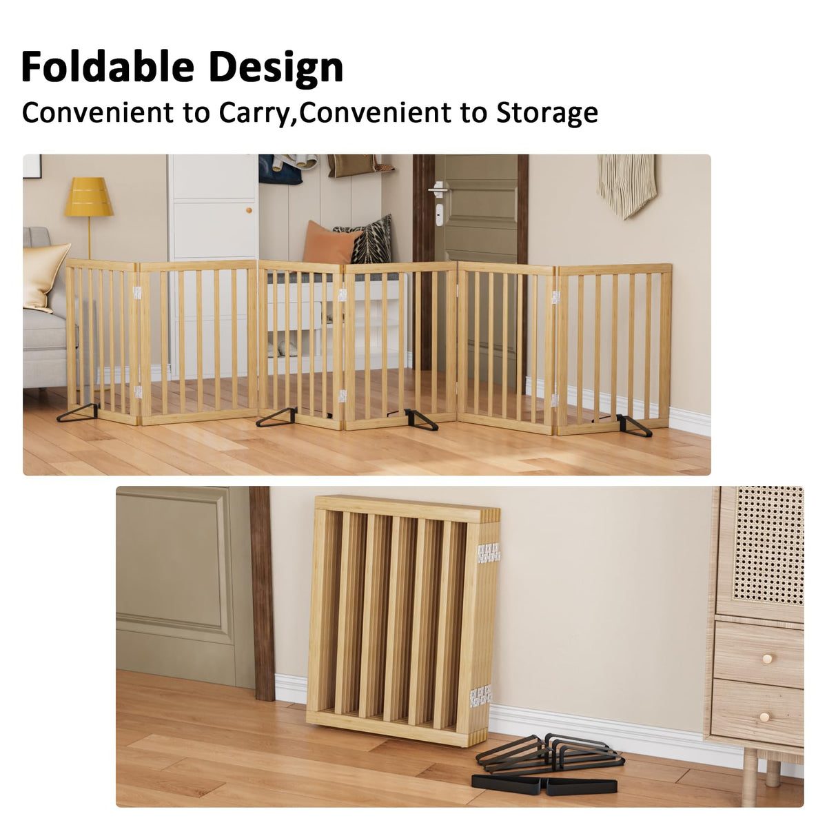 Extra Wide Dog Gates for Doorways (Bamboo Dog Gate Natural / 6 Panel - 110 inches Wide)