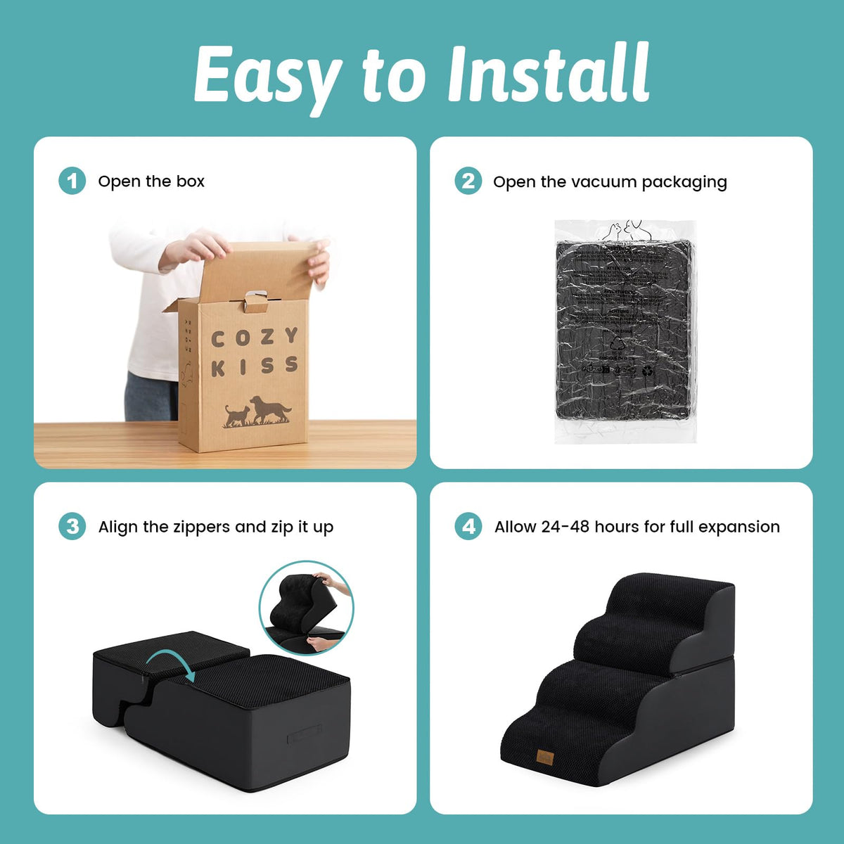 Detachable Small Dog Stairs 19.7" H (Black / Detachable 17.7" x 28.3"x 19.7")