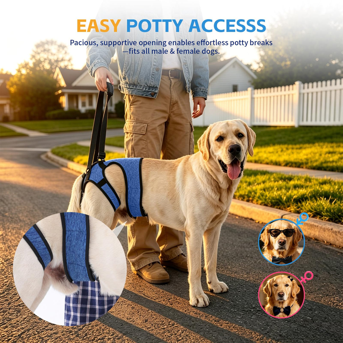 Dog Lift Harness (Blue / L(Waist:20-24",Weight:39-55lb))