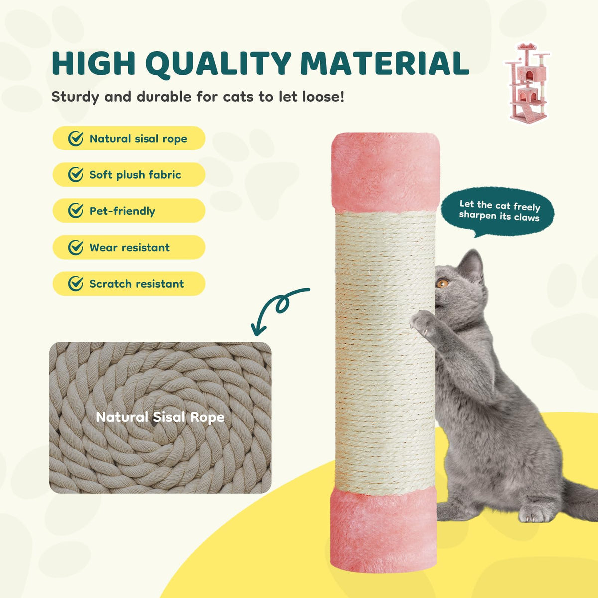 54 inch Cat Tree Tower with Scratching Posts (Pink / 54×19.7×19.7IN)