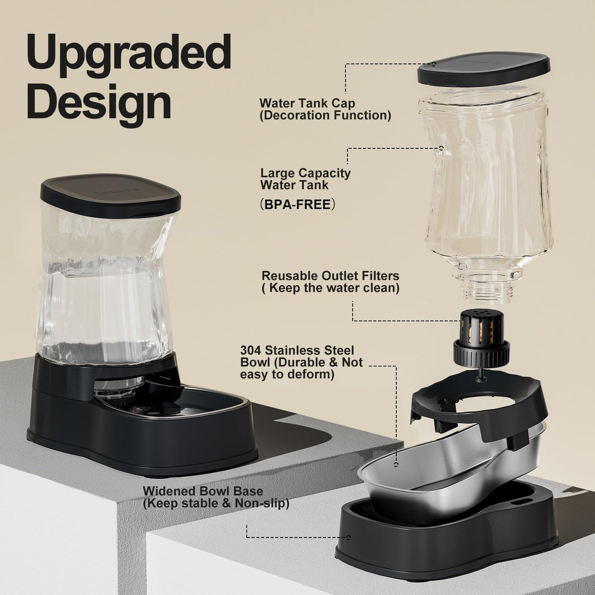 Automatic Dog Water Dispenser (Black / 1 Gallon)