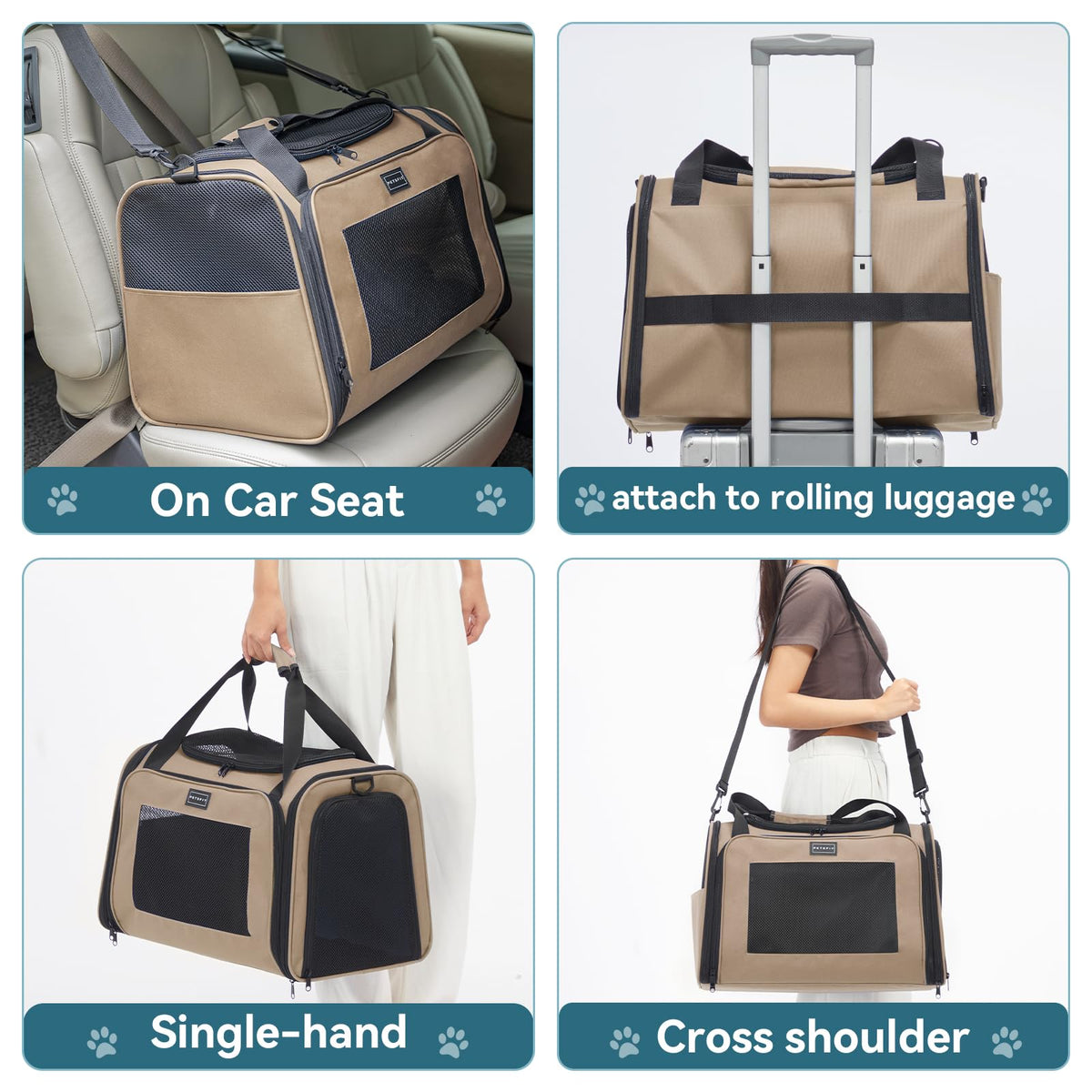 Soft Sided Cat Carrier for Medium Cats up to 25 lbs (20.0"L x 13.0"W x 13.0"H / New Khaki)