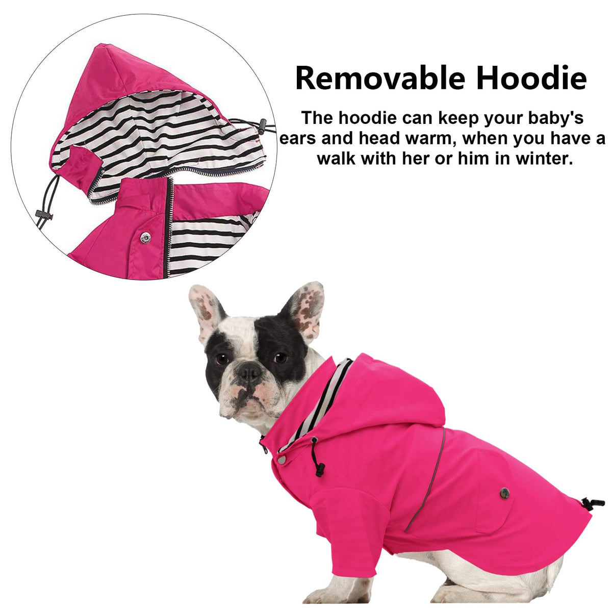 Dog Zip Up Raincoat with Reflective Buttons (Medium / Pink)