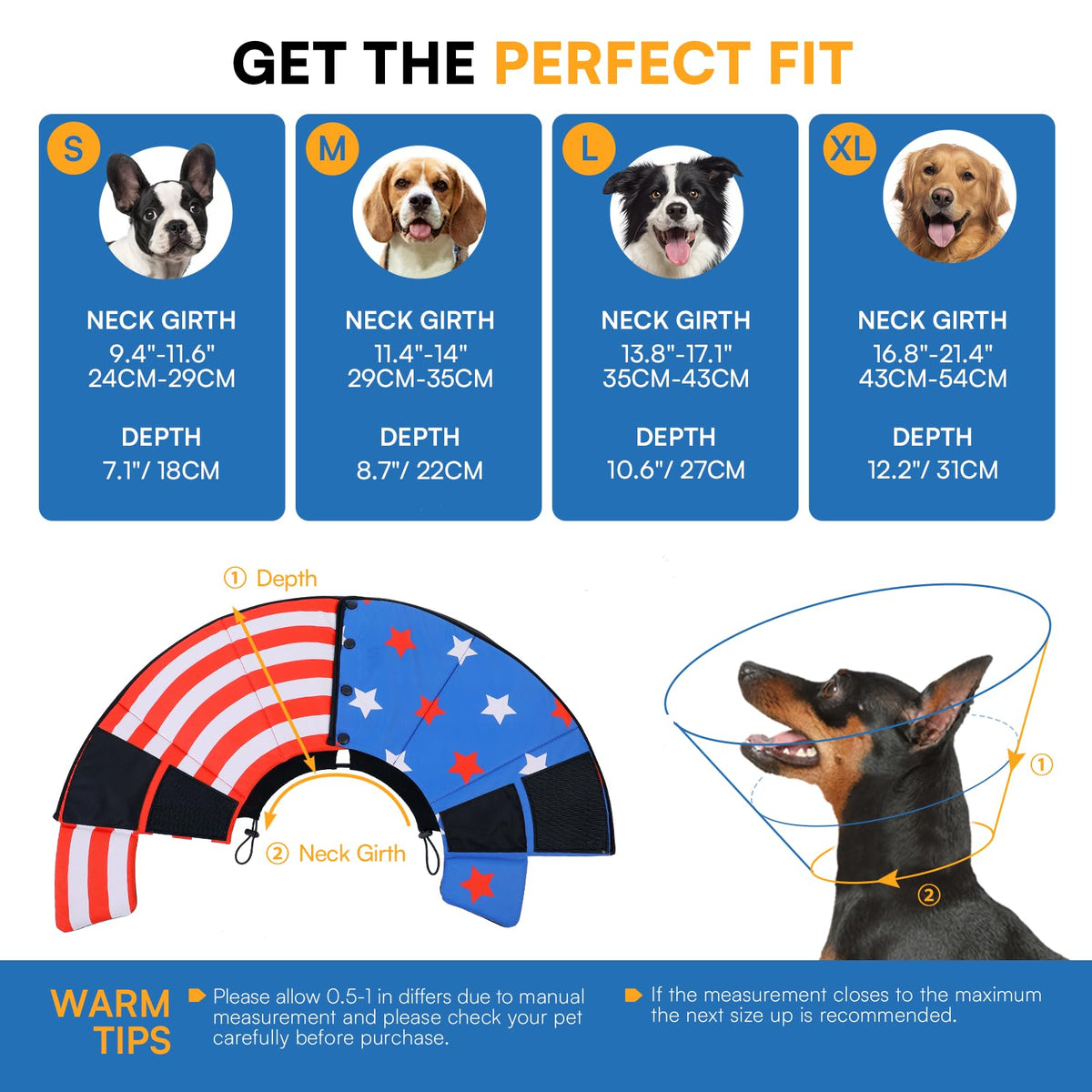 XL Dog Cone Soft Dog Cones for Large Dogs After Surgery (XL / USAFlag)