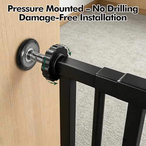 Pet Gate with Cat Door (Matte Black / 29.5-42.5"Wide,30"Tall)