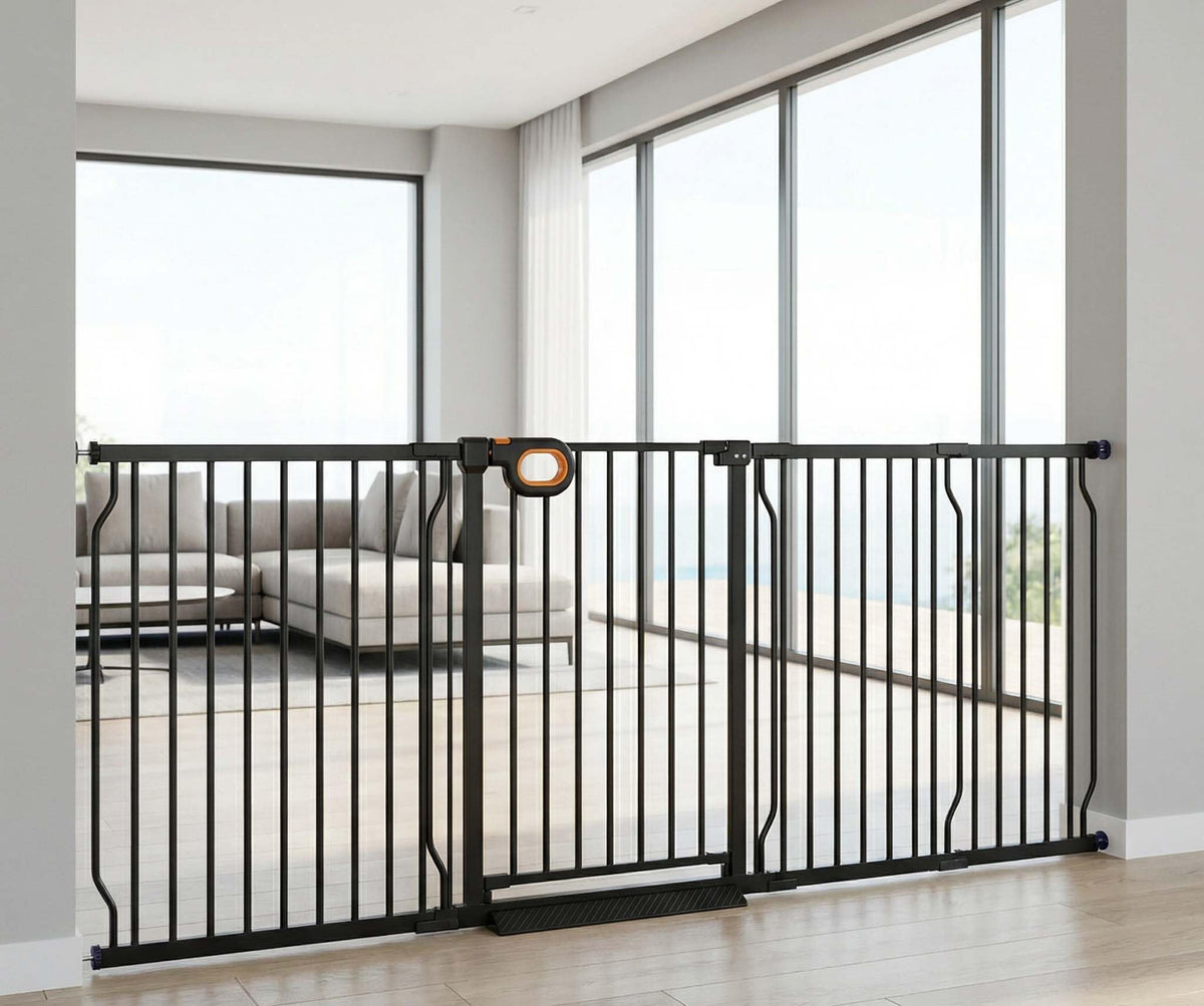90.6 95.2 Inch Extra Wide Baby Gate for Stairs Doorways (Black / 90.6-95.2inch)