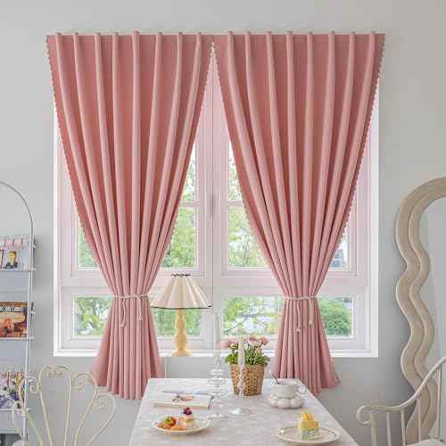Magic Tape Stick on Curtains Blackout Curtains for Bedroom no Drillng Self Adhesive Curtain no Rod Small Window (Pink / 35"W x 40"L (Pack of 2))