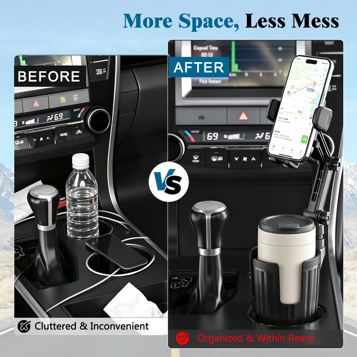 2-in-1 Cup Holder Phone Mount, Adjustable Phone Cup Holder for Car (1 Pack)