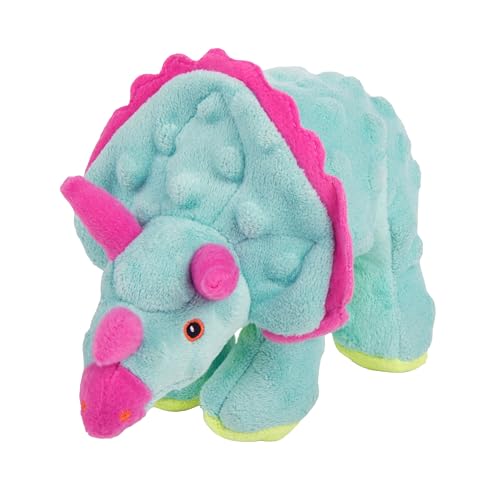 Dinos Frills Squeaky Plush Dog Toy with Chew Guard Technology (Dinos Frills (Teal) / Small)
