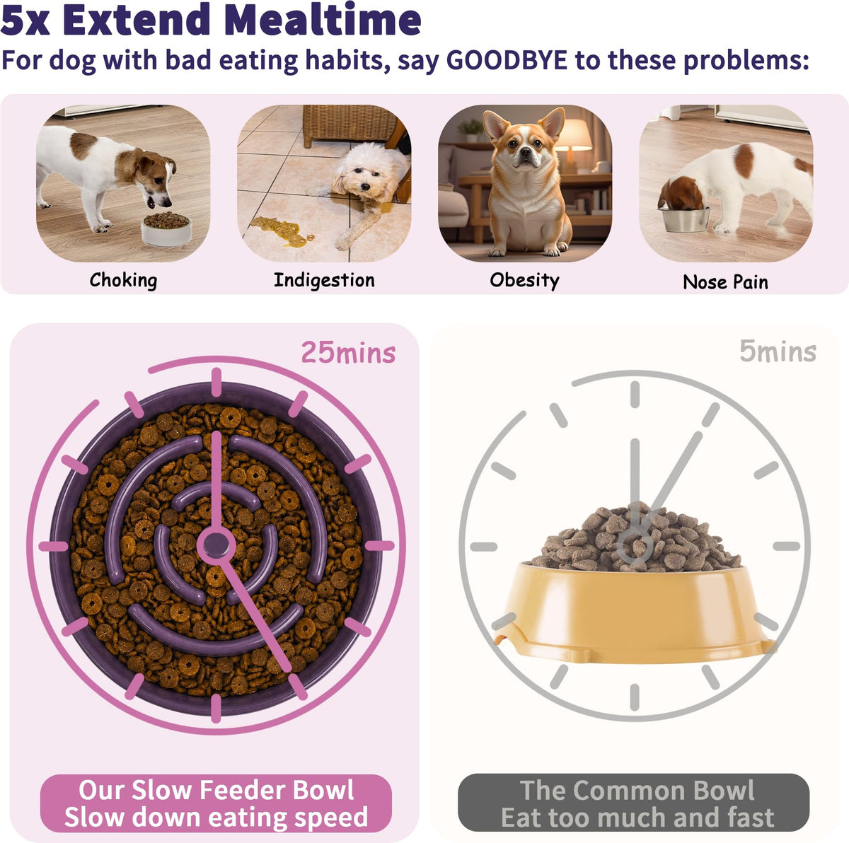 Elevated Slow Feeder Dog Bowl (Purple / 1.5 Cups)