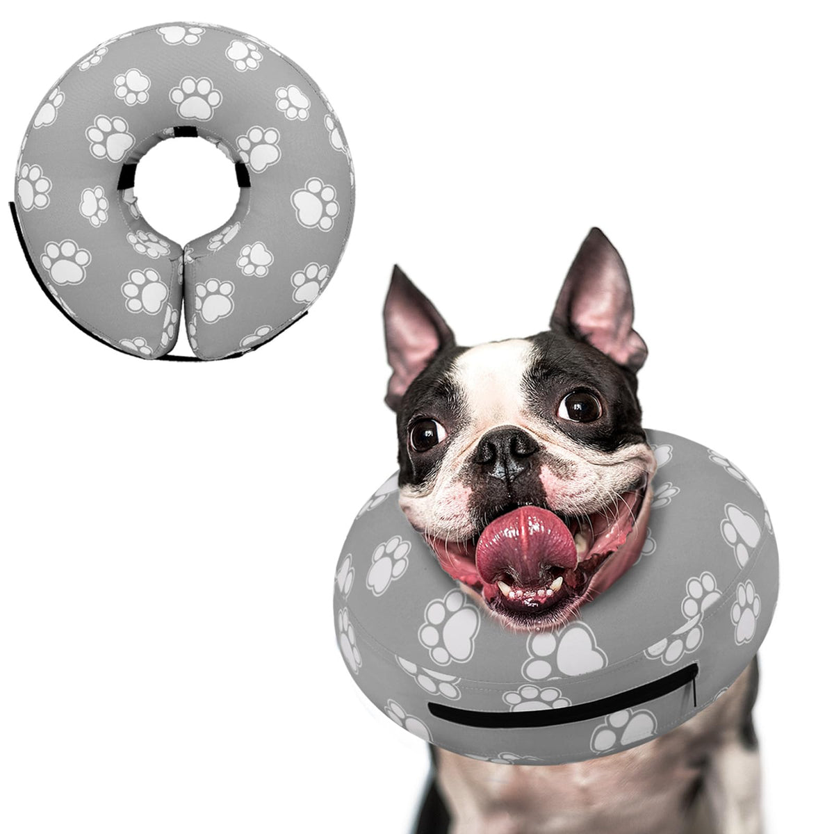 Inflatable Dog Cone Collar for Large Medium Small Dogs (T Paw Grey / M(Neck 9"-13"))