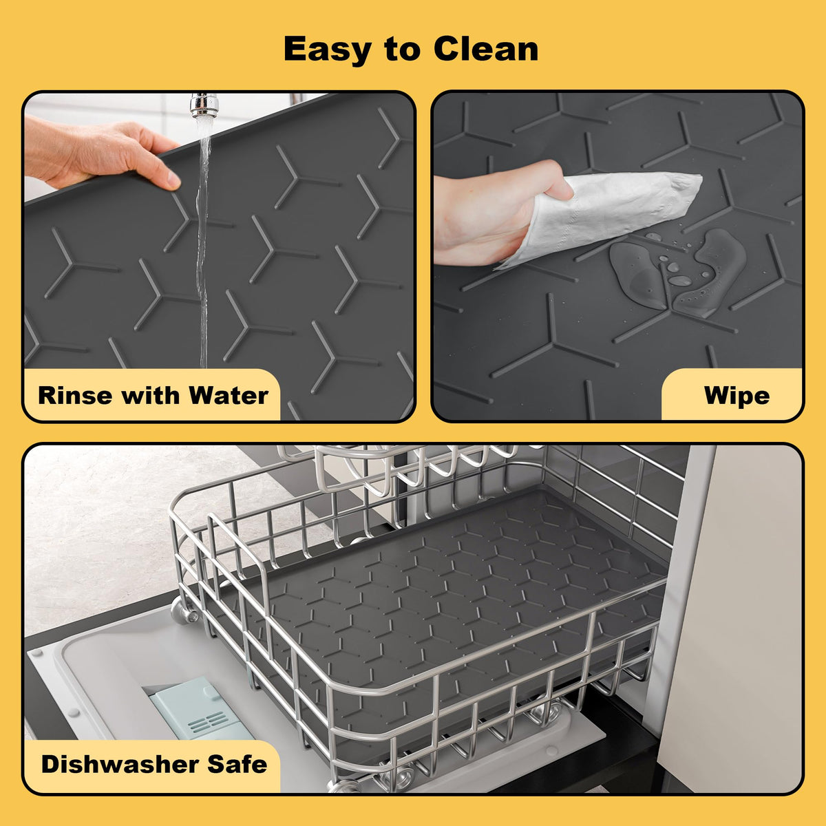 Silicone Dog Cat Food Bowl Mat (L-34''X22'' / Dark Gray)