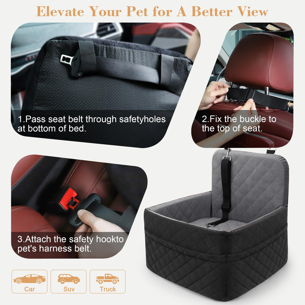Dog Car Seat for Small (grey+black)