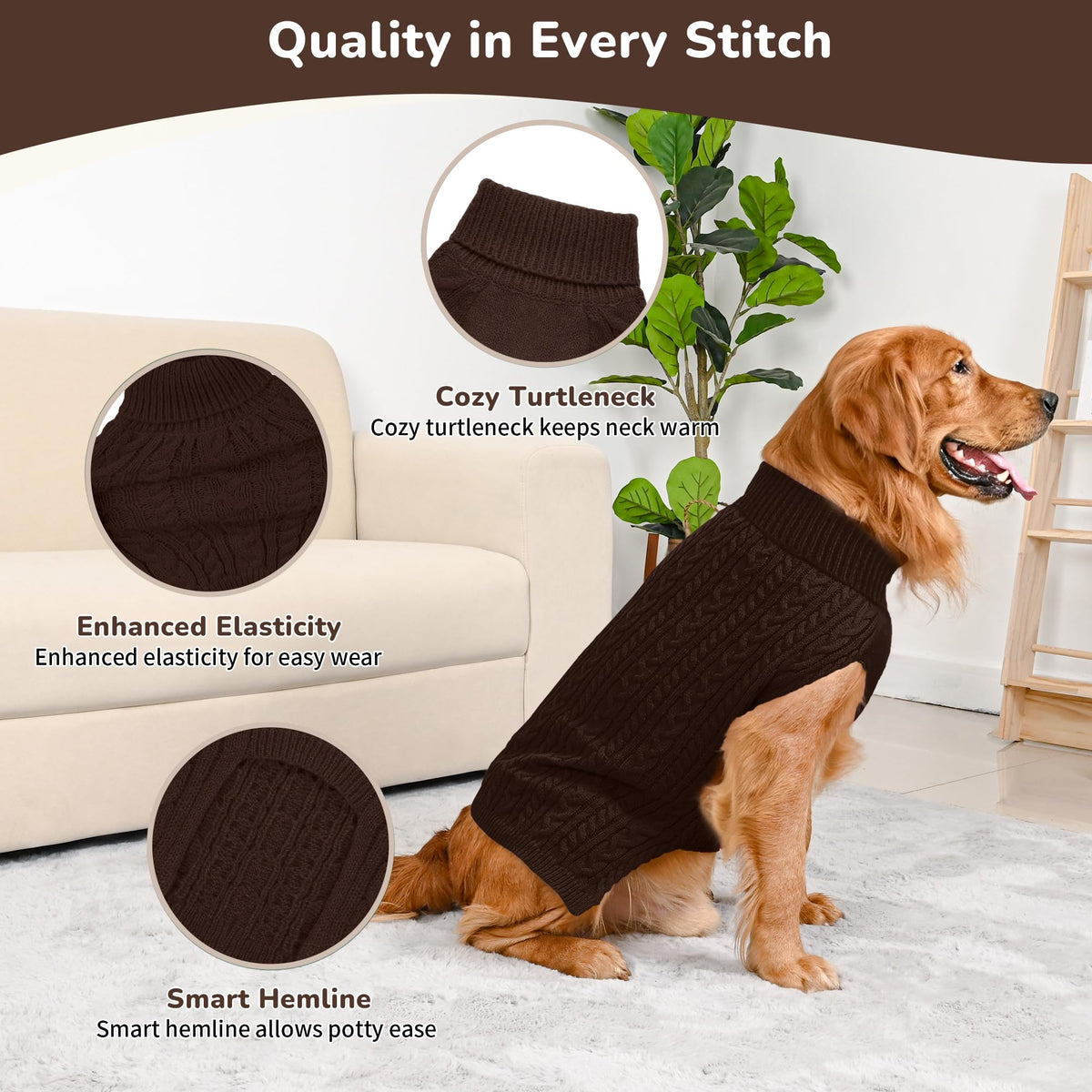 Dog Sweater 2 Pack for Large Dogs (Oatmeal & Brown / XXX-Large)