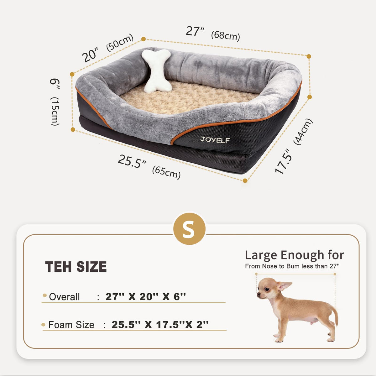Memory Foam Dog Bed Small Orthopedic Dog Bed & Sofa with Removable Washable Cover and Squeaker Toy as Gift (Small-27"x20")
