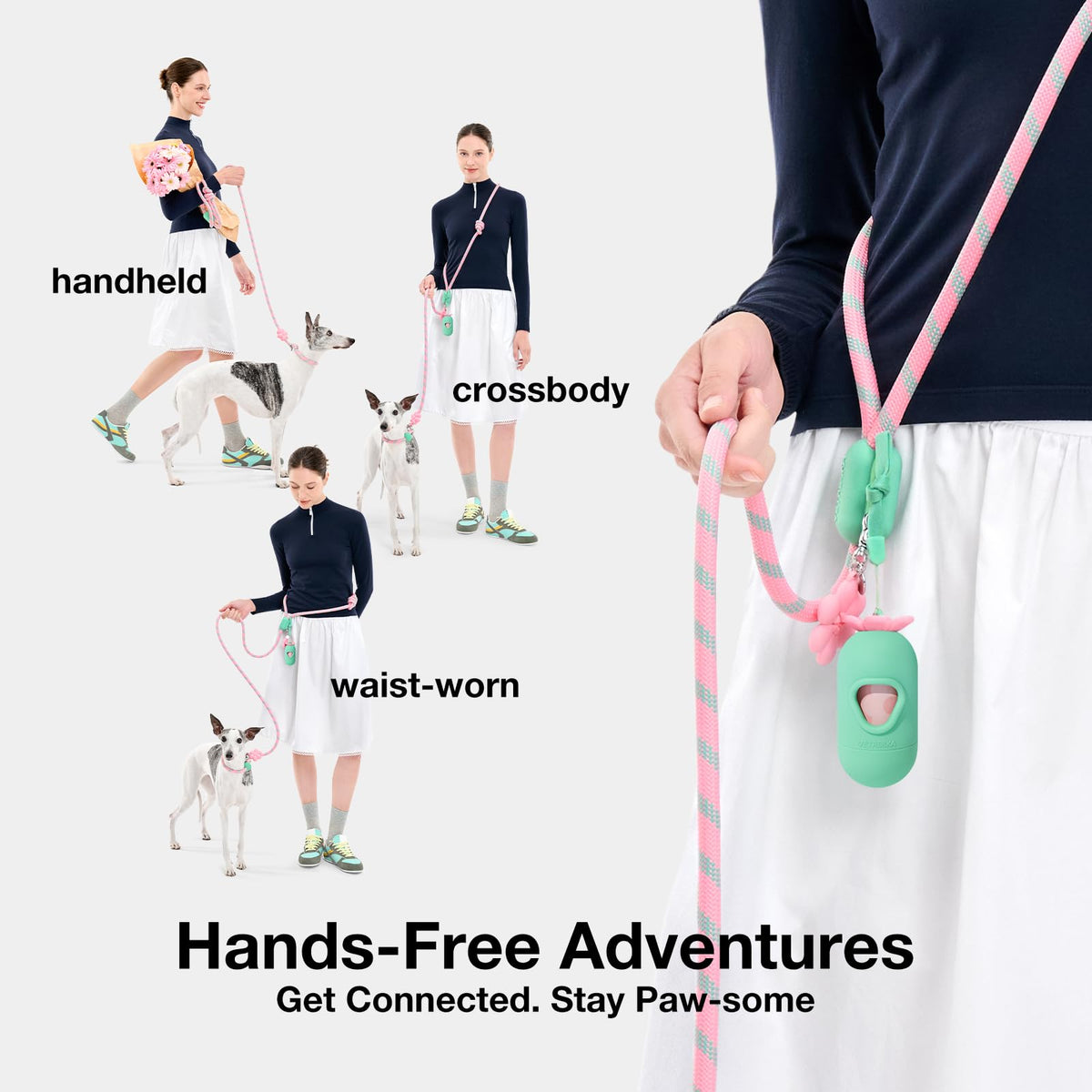 Hands Free Dog Leash (Flora Pink)