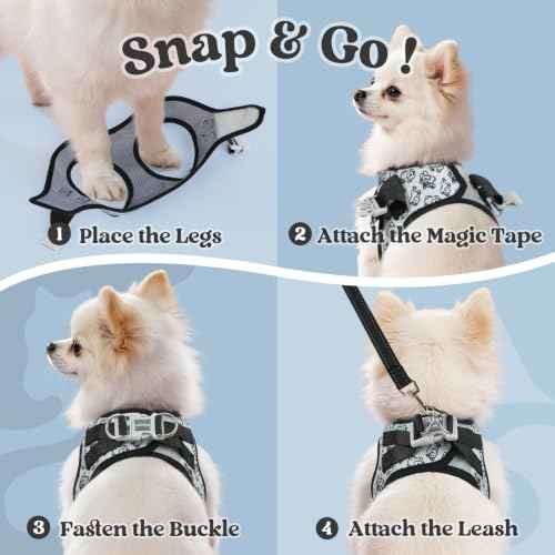 Dog Harness Small Sized and Leash Set (Grey Pups / S (Chest: 15.1"-16.5"))