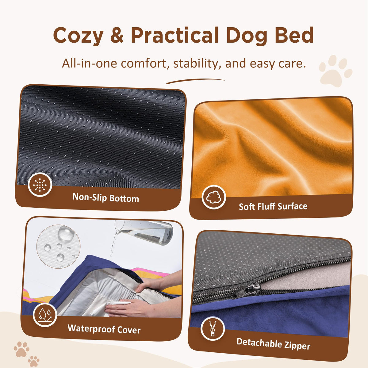 Orthopedic Dog Bed for Extra Large Dogs with Bolster (45.0"L x 35.0"W x 8.5"Th / Orange Breeze)