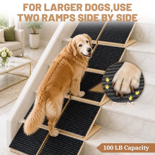 1 Pack Wooden Dog Ramp for Stairs with 8 Anti (Black)