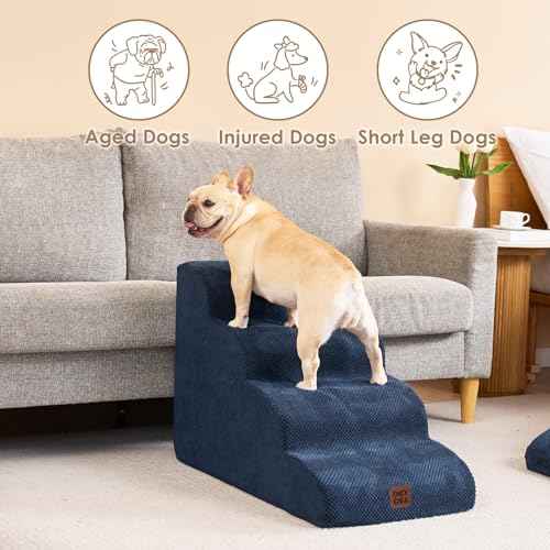 Curved Dog Stairs Ramp (Navy / 31.3"l X 15.7"w X 19.3"h)