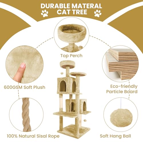 58.5inch Large Cat Tree Tower Condo for Indoor Cats (58.5in / Light Yellow)
