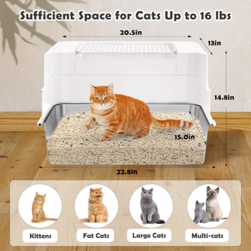 XL Enclosed Stainless Steel Cat Litter Box with Lid (White)