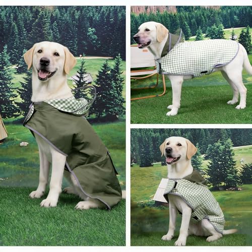 Waterproof Dog Raincoat Reversible (Forest Green / X-Large(37-55lb))