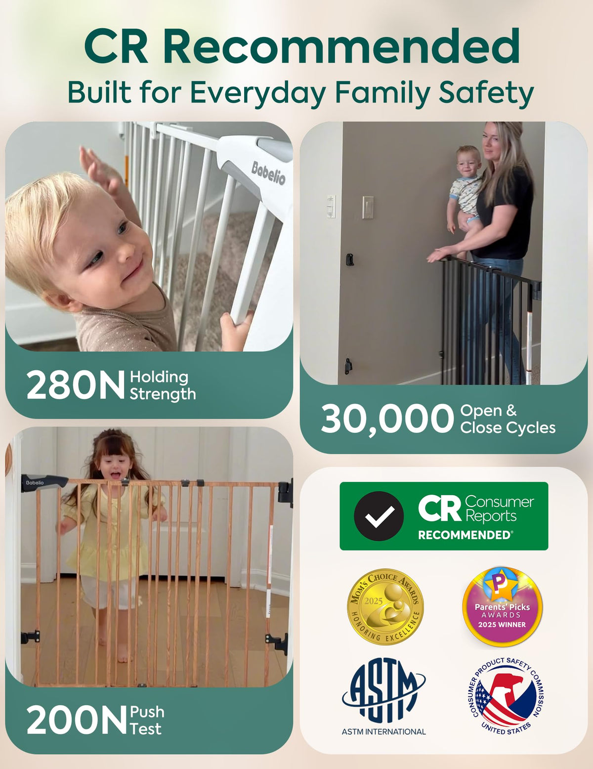 No Bottom Bar Baby Gate (Brown Wood Pattern - B17 / 28" H, 26-43" W-Standard)