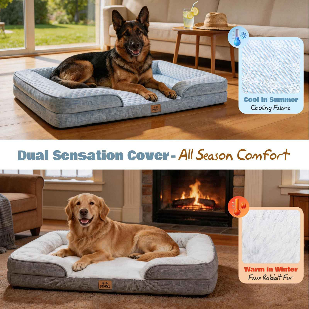 Orthopedic Extra Large Dog Bed (Light Blue/Light Grey / 44.0" L x 31.5" W x 7.5" Th)
