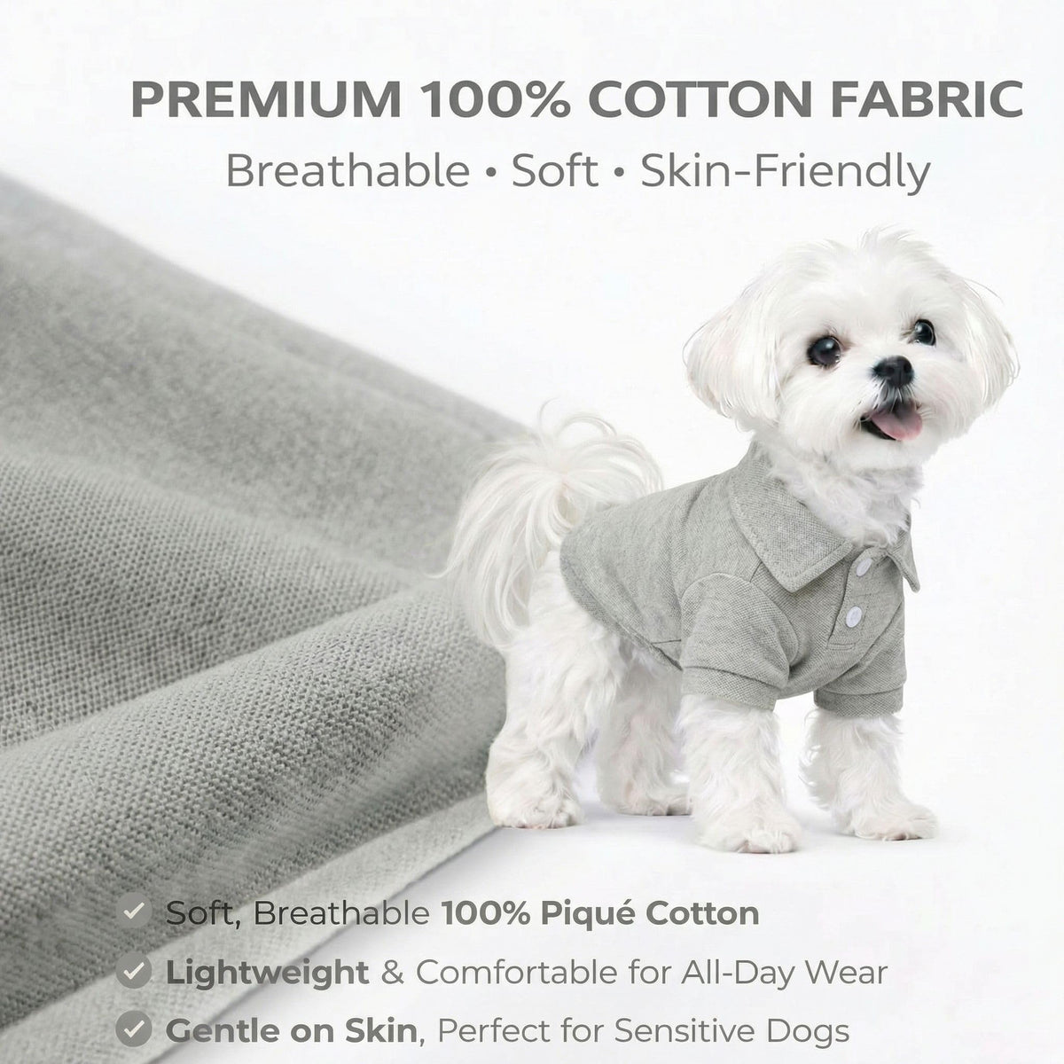 Basic Dog Polo Shirts Premium Cotton (XXXL (-75lbs) / Gray)