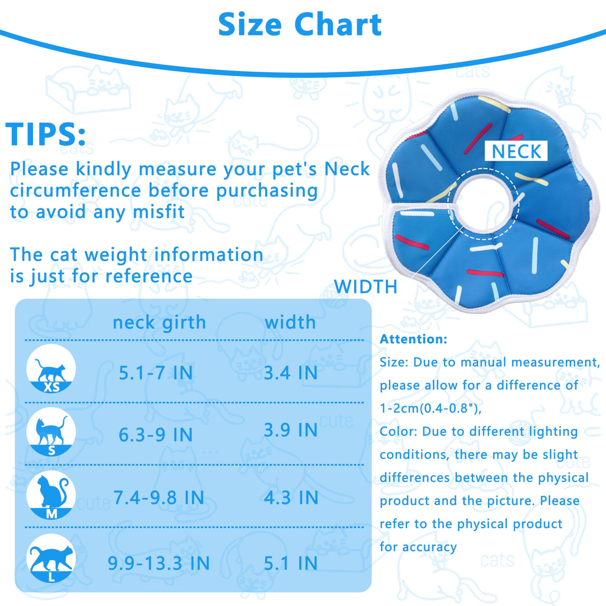 Soft Adjustable Cat Cone Collar (Blue Stripe / X-Small)