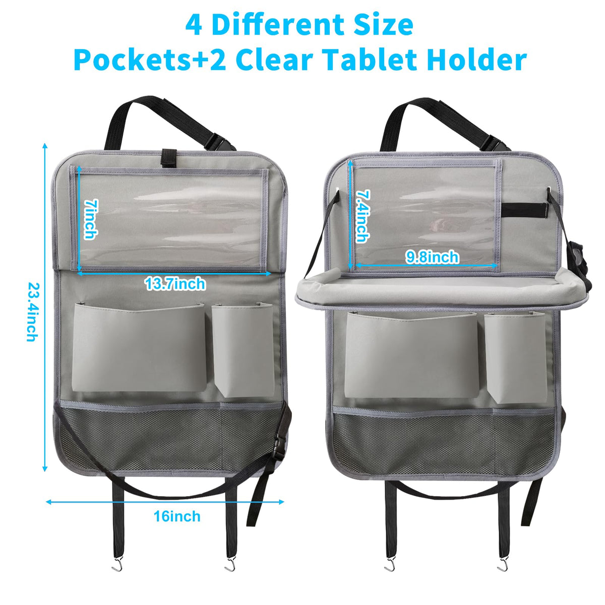 Car Backseat Organizer with Tablet Holder (2Pack / Grey)