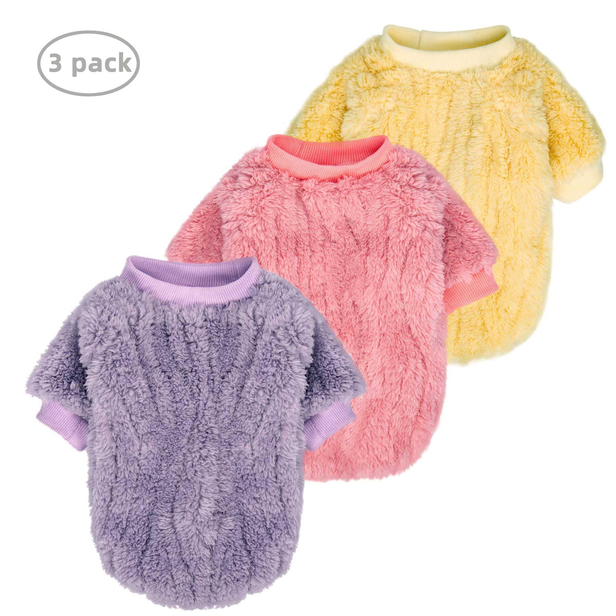 Dog Sweater 3 Pack for Dog Girl (Lavender,Pink,Yellow / Large)