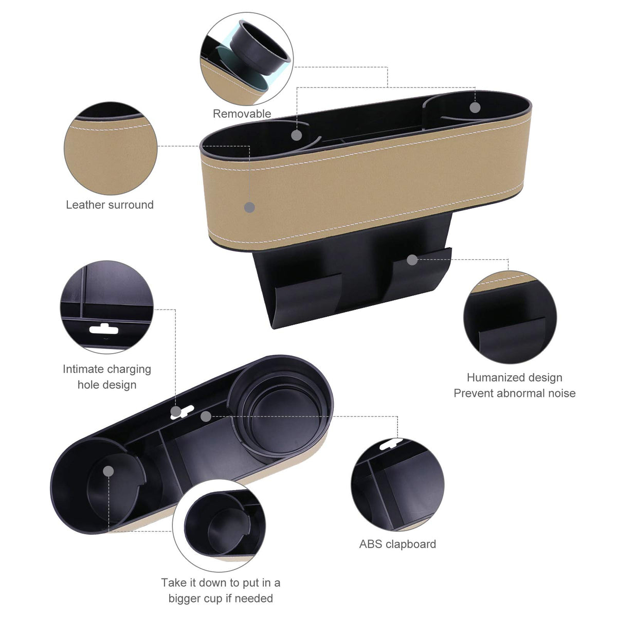 Car Seat Gap Filler Organizer with Cup Holder (UGBD-Beige)