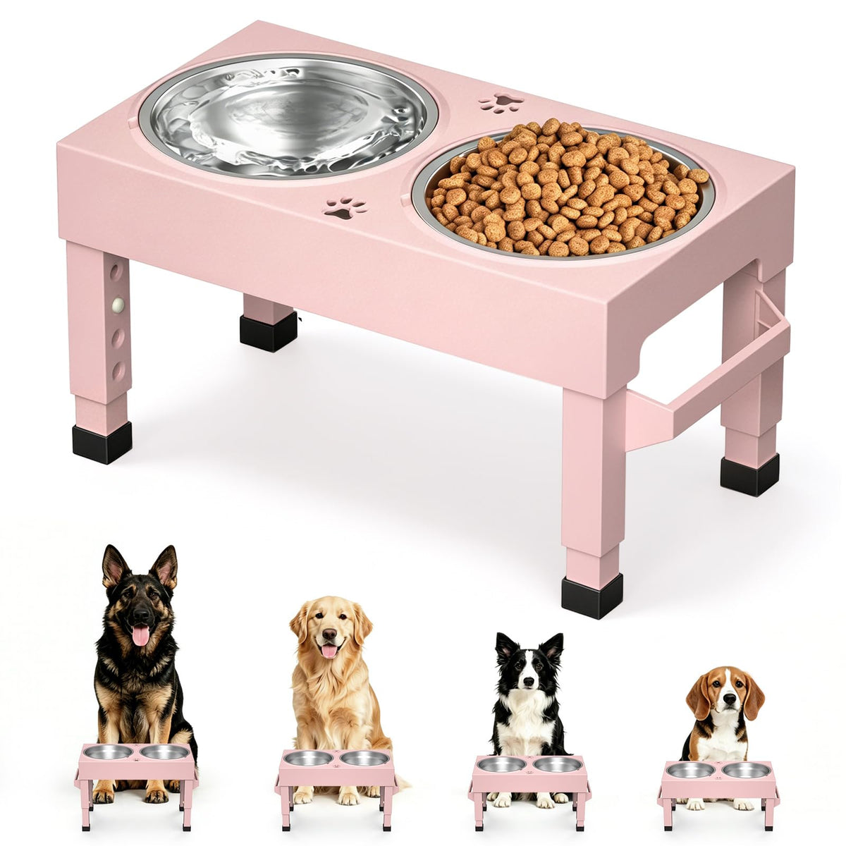 Elevated Dog Bowls Stand Large Breed (Pink)