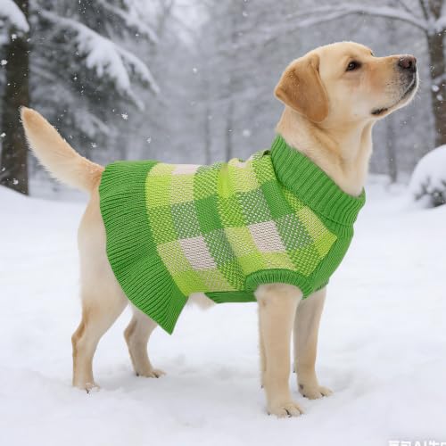 Dog Sweater Dress Plaid Knitwear for Large Dogs Girl Christmas Clothes (Green / Large)