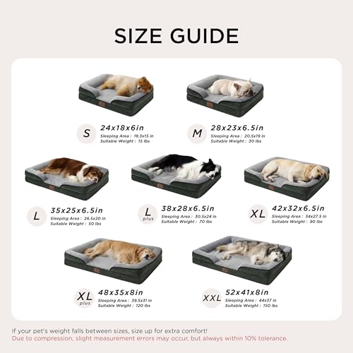 Orthopedic XL Dog Bed Extra Large Washable Original Design (Dark Green / 42"l X 32"w X 6.5"th)