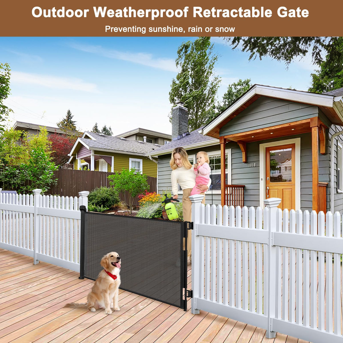Weatherproof Outdoor Retractable Gate for Dogs (Black / 35" X 55")