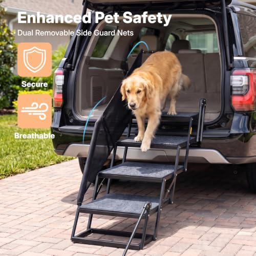 Foldable Dog Steps for Car SUV (Standard 17"W with Net Guard)